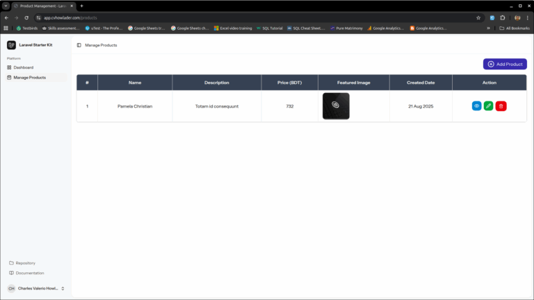 Main dashboard of my first Laravel React CRUD app