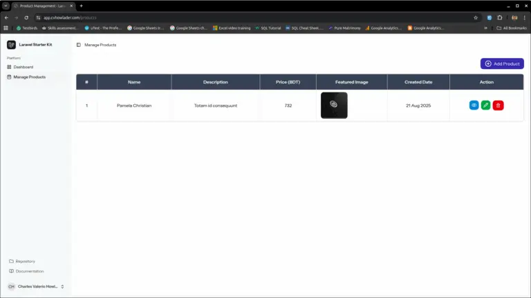 Main dashboard of my first Laravel React CRUD app